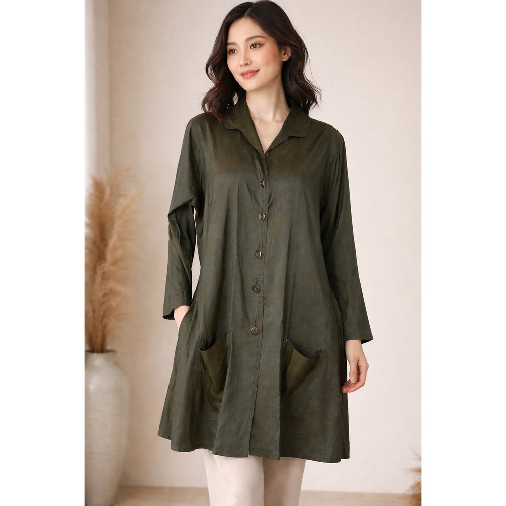 FLAX by Jeanne Engelhart Silk Tunic Irridescent Longline Jacket Capsule SZ Small